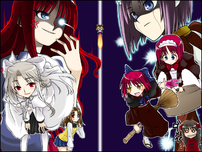 tohno akiha, kohaku, hisui, neco-arc, yumizuka satsuki, and 4 more (tsukihime and 1 more) drawn by nimiya