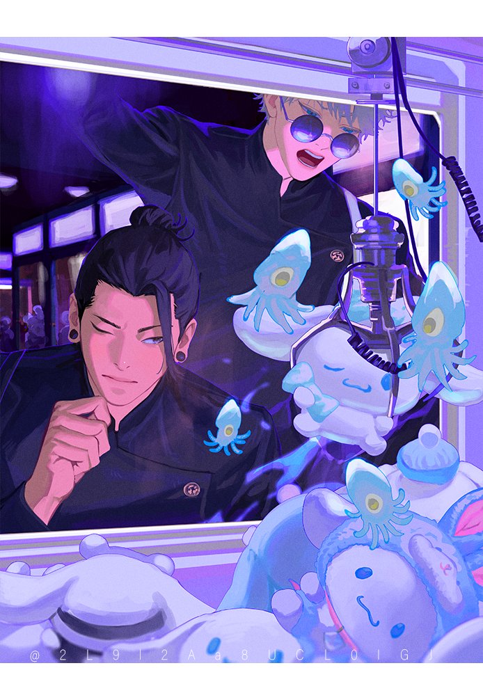 gojou satoru, getou suguru, and cinnamoroll (jujutsu kaisen and 2 more) drawn by blackbox_(blackbox9158)