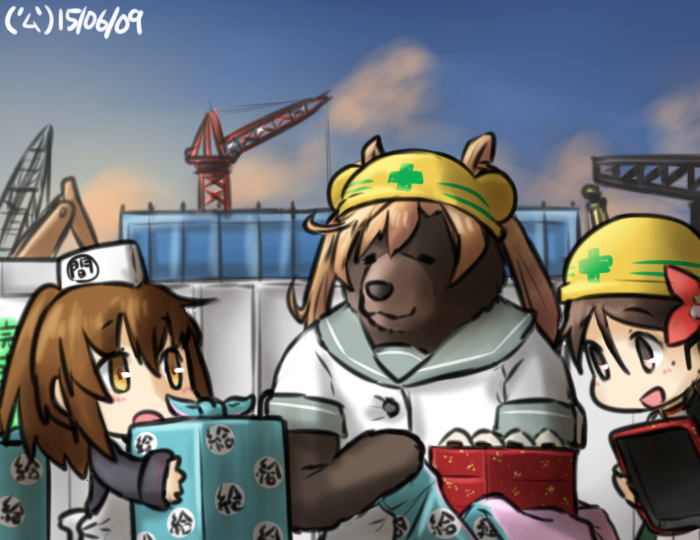 abukuma, fumizuki, and amagi (kantai collection) drawn by hamu_koutarou