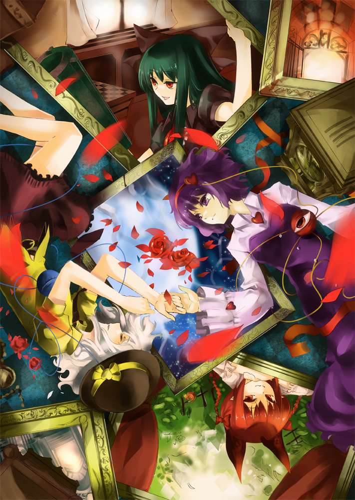 komeiji koishi, komeiji satori, kaenbyou rin, and reiuji utsuho (touhou) drawn by tsurukame