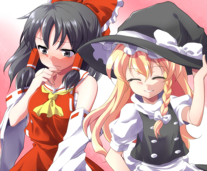 hakurei reimu and kirisame marisa (touhou) drawn by dairi