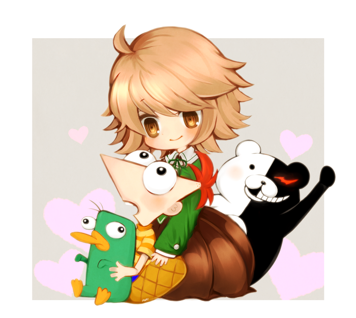 monokuma, fujisaki chihiro, perry the platypus, phineas flynn, and miyata kouki (danganronpa and 2 more) drawn by mami_(sweetcandy)