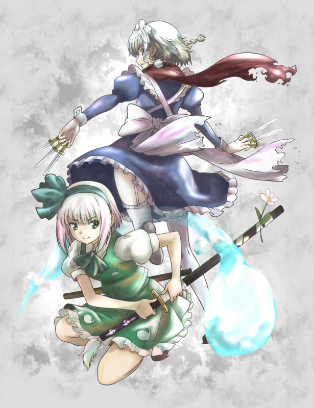 izayoi sakuya and konpaku youmu (touhou and 1 more) drawn by mikage_nao