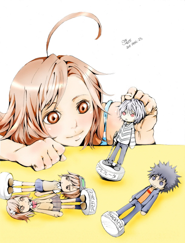 misaka mikoto, kamijou touma, accelerator, last order, and misaka imouto (toaru majutsu no index) drawn by soyoo