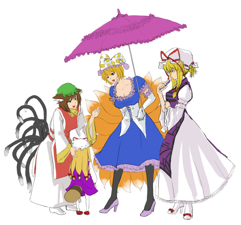 yakumo yukari, yakumo ran, and chen (touhou) drawn by frmn