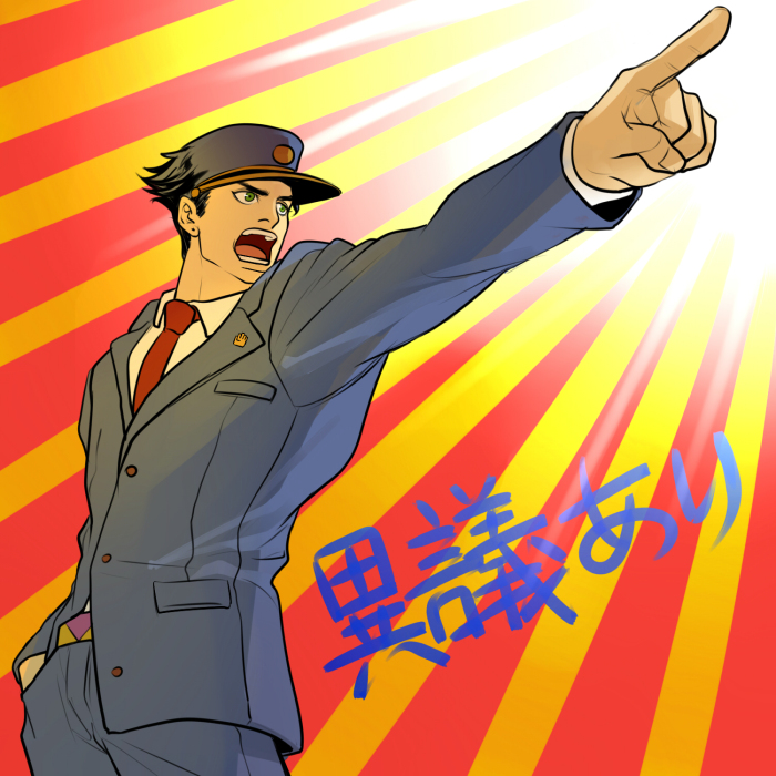 kujo jotaro and phoenix wright (jojo no kimyou na bouken and 1 more) drawn by kilva_lollop