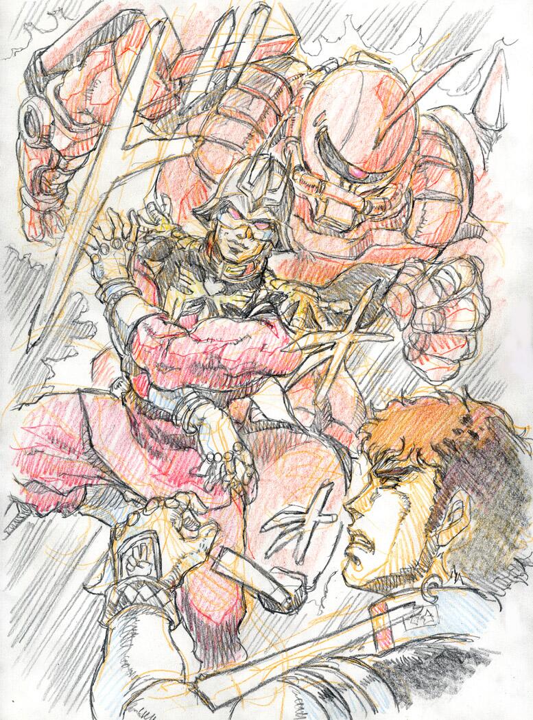 char aznable, amuro ray, and zaku ii s char custom (gundam and 1 more) drawn by tango_tsushima