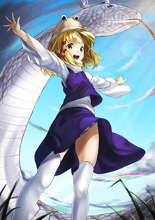 moriya suwako, yasaka kanako, and mishaguji (touhou) drawn by unowen