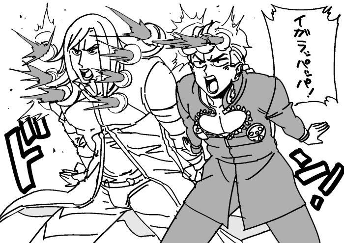 giorno giovanna, funny valentine, and igaram (jojo no kimyou na bouken and 3 more) drawn by monoheiya