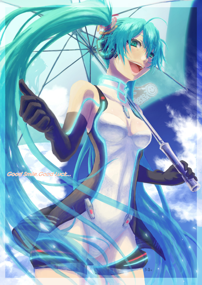 hatsune miku and racing miku (vocaloid and 2 more) drawn by tama_(tama_sphere)