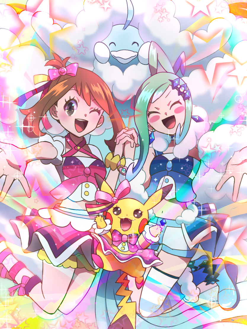 pikachu, may, altaria, lisia, cosplay pikachu, and 1 more (pokemon and 1 more) drawn by jelicle_yasuda