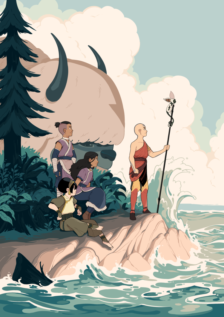 toph beifong, katara, aang, sokka, momo, and 1 more (avatar legends and 1 more) drawn by aluhnim