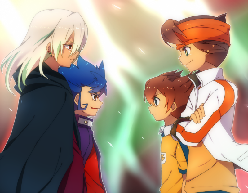 matsukaze tenma, endou mamoru, tsurugi kyousuke, and gouenji shuuya (inazuma eleven and 1 more) drawn by sangayakiume