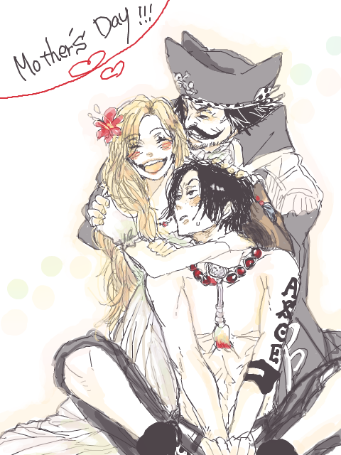 portgas d. ace, gol d. roger, and portgas d. rouge (one piece) drawn by kaoru.