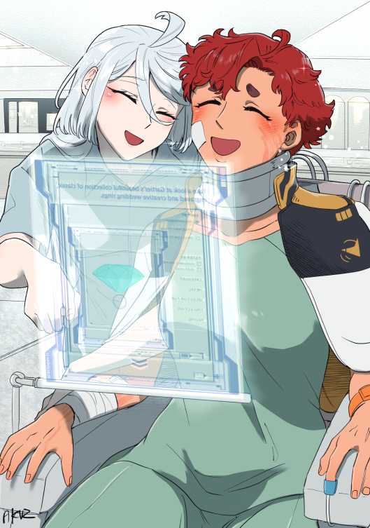 suletta mercury and miorine rembran (gundam and 1 more) drawn by akutsu_(demodori)