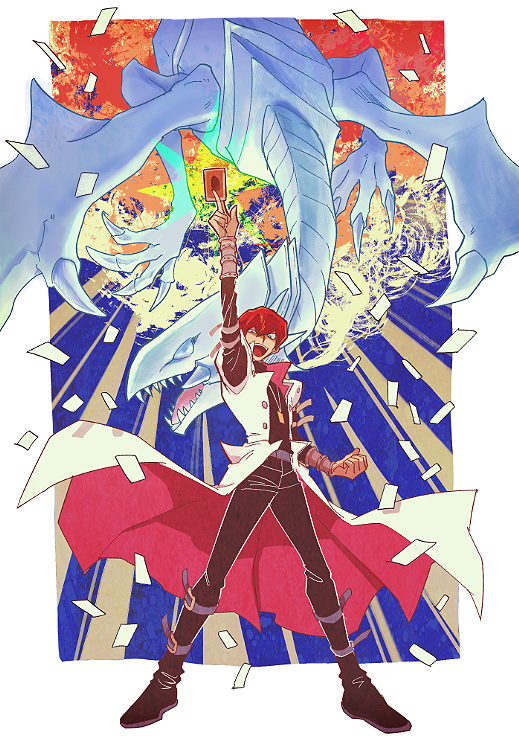 kaiba seto and blue-eyes white dragon (yu-gi-oh! and 1 more) drawn by yuza