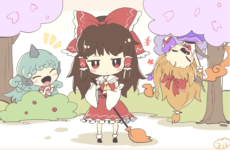 hakurei reimu, ibuki suika, and komano aunn (touhou) drawn by yoshishi_(yosisitoho)