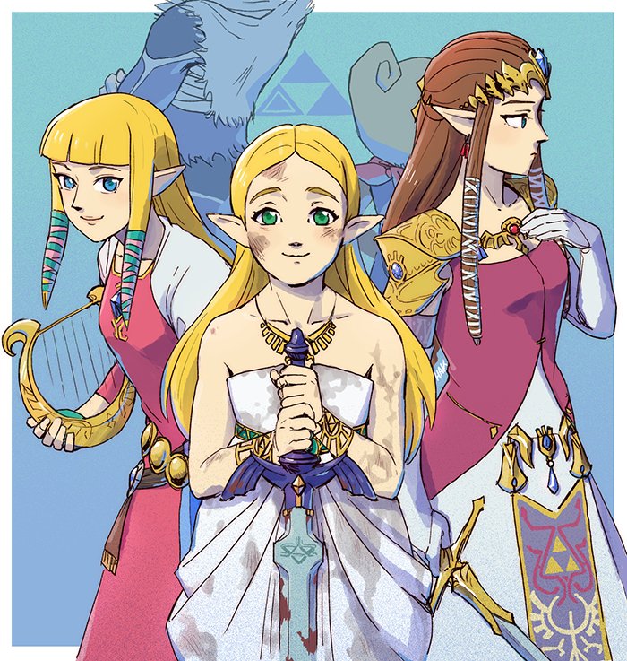 princess zelda, sheik, and tetra (the legend of zelda and 5 more) drawn by hak_ahl