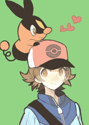 hilbert and tepig (pokemon and 1 more) drawn by 9_(saki-ooo-kiyu)