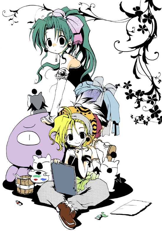 terra branford, moogle, and relm arrowny (final fantasy and 1 more) drawn by ajinosu