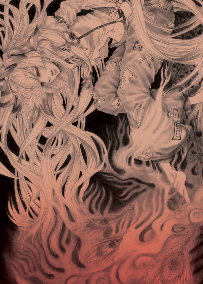 fujiwara no mokou (touhou) drawn by hane_(azelye)