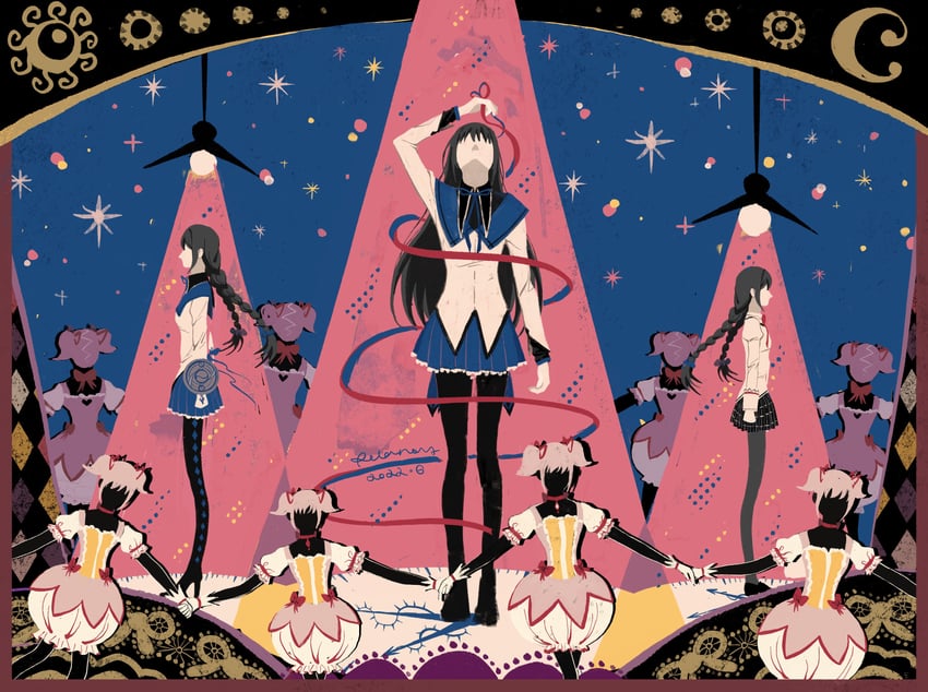akemi homura and kaname madoka (mahou shoujo madoka magica) drawn by relanoy