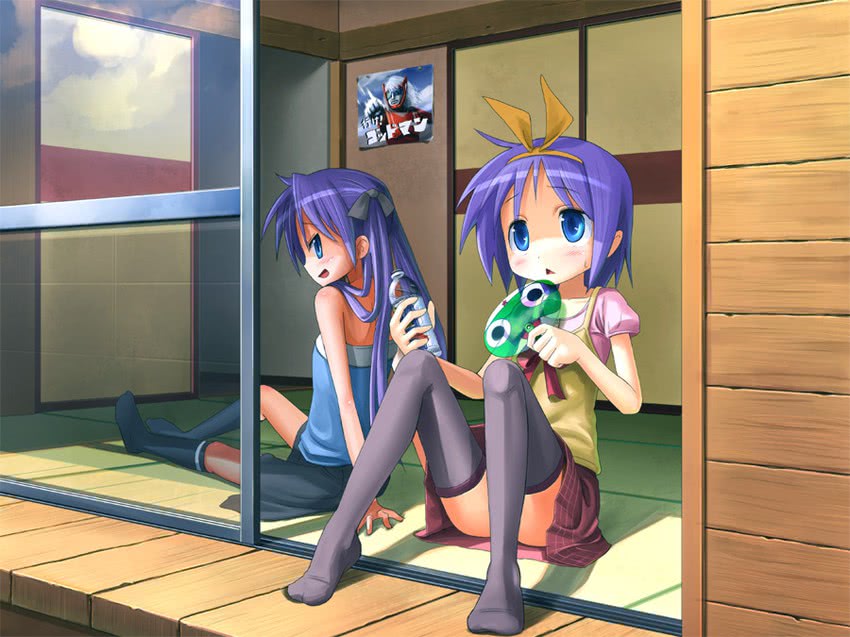 hiiragi kagami, hiiragi tsukasa, keroro, and godman (lucky star and 2 more) drawn by patricia_(stylish_marunage)