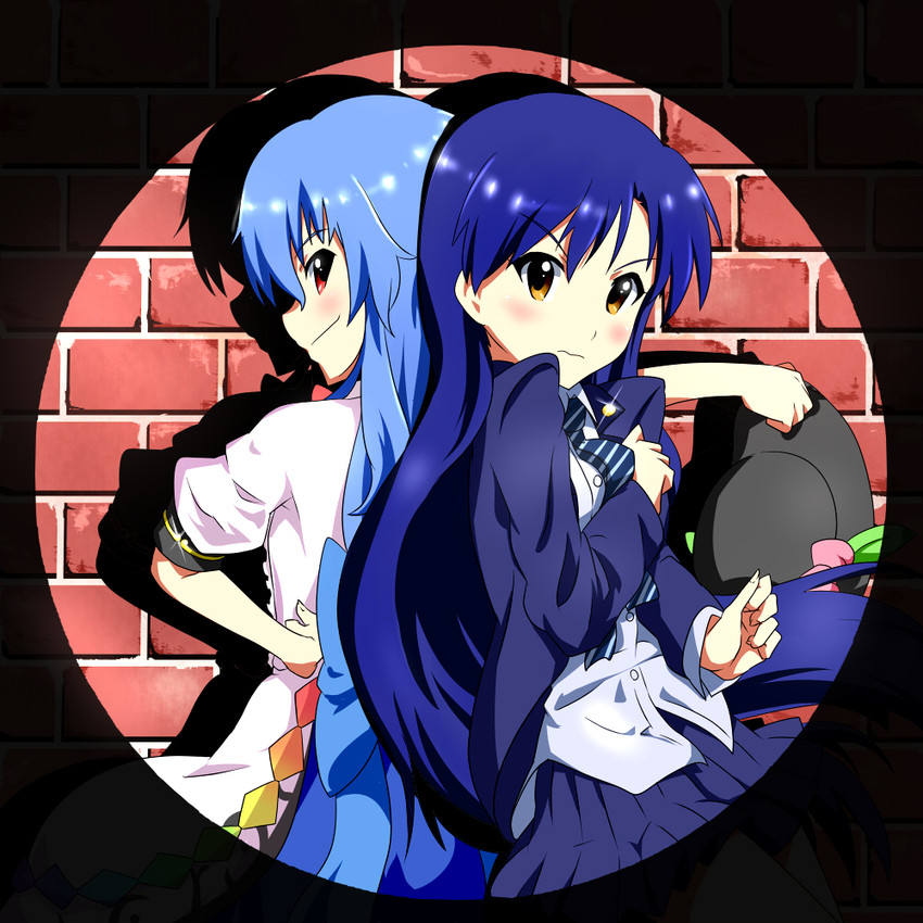 hinanawi tenshi and kisaragi chihaya (touhou and 1 more) drawn by fueiku