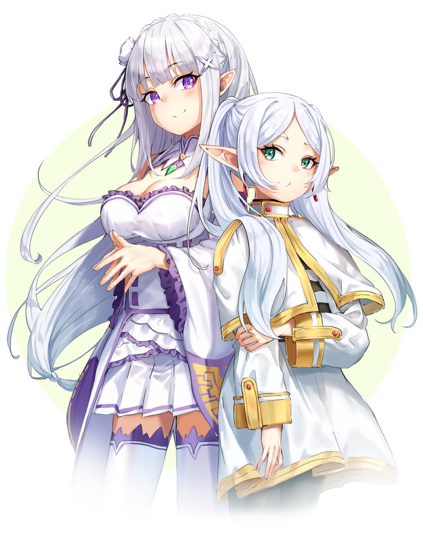 frieren and emilia (re:zero kara hajimeru isekai seikatsu and 1 more) drawn by m.tokotsu