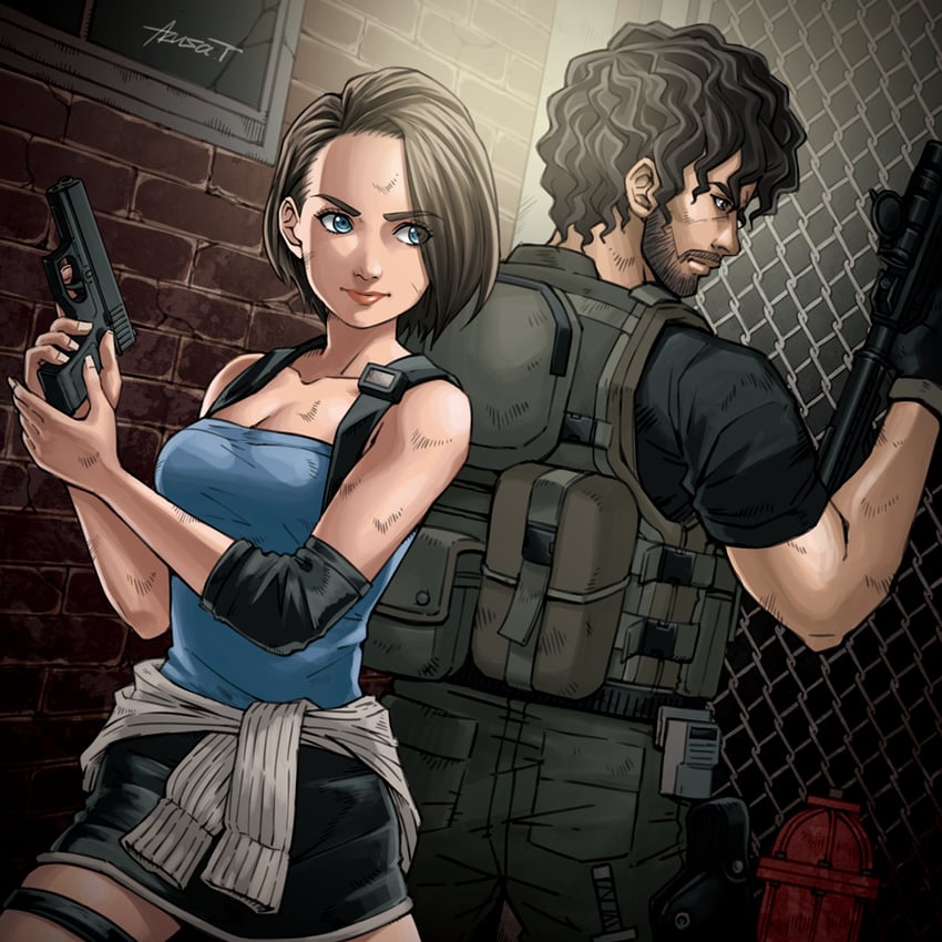 jill valentine and carlos oliveira (resident evil and 2 more) drawn by azusa_tanaka