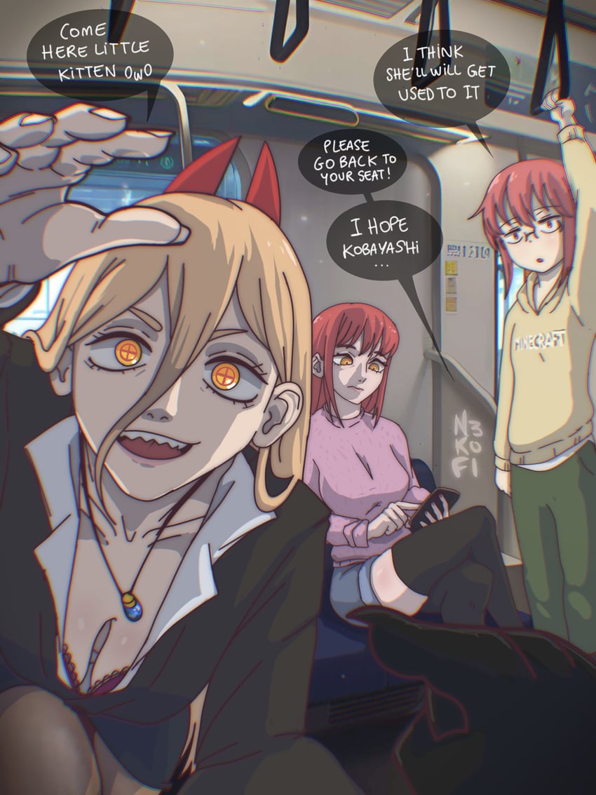 makima, power, and kobayashi (chainsaw man and 2 more) drawn by n3k
