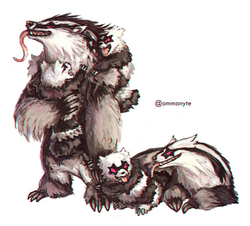 obstagoon, galarian zigzagoon, and galarian linoone (pokemon) drawn by ommanyte