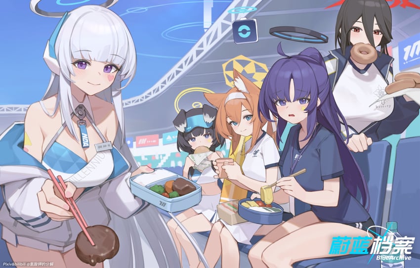 yuuka, mari, noa, hasumi, and hibiki (blue archive) drawn by bilibili_xiaolu