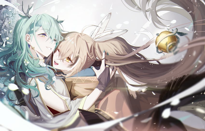 nanashi mumei and ceres fauna (hololive and 1 more) drawn by ggi_bang
