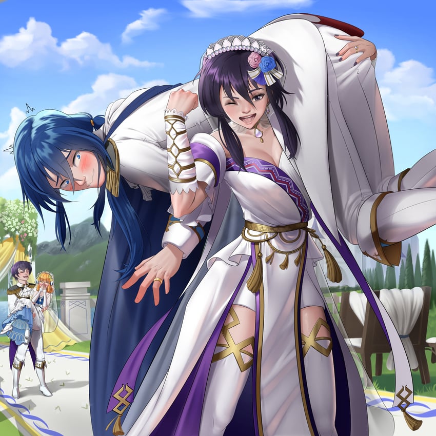 scathach, larcei, lana, and seliph (fire emblem and 2 more) drawn by demdeet