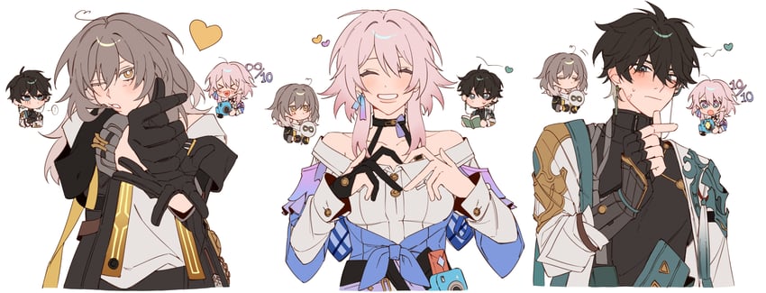 trailblazer, stelle, march 7th, and dan heng (honkai and 1 more) drawn by majunjuu