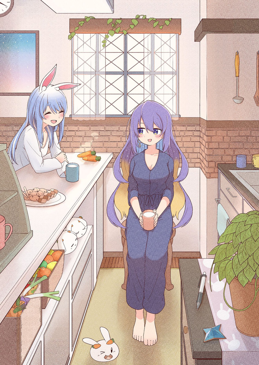 usada pekora, moona hoshinova, and pekomon (hololive and 1 more) drawn by yurai0739