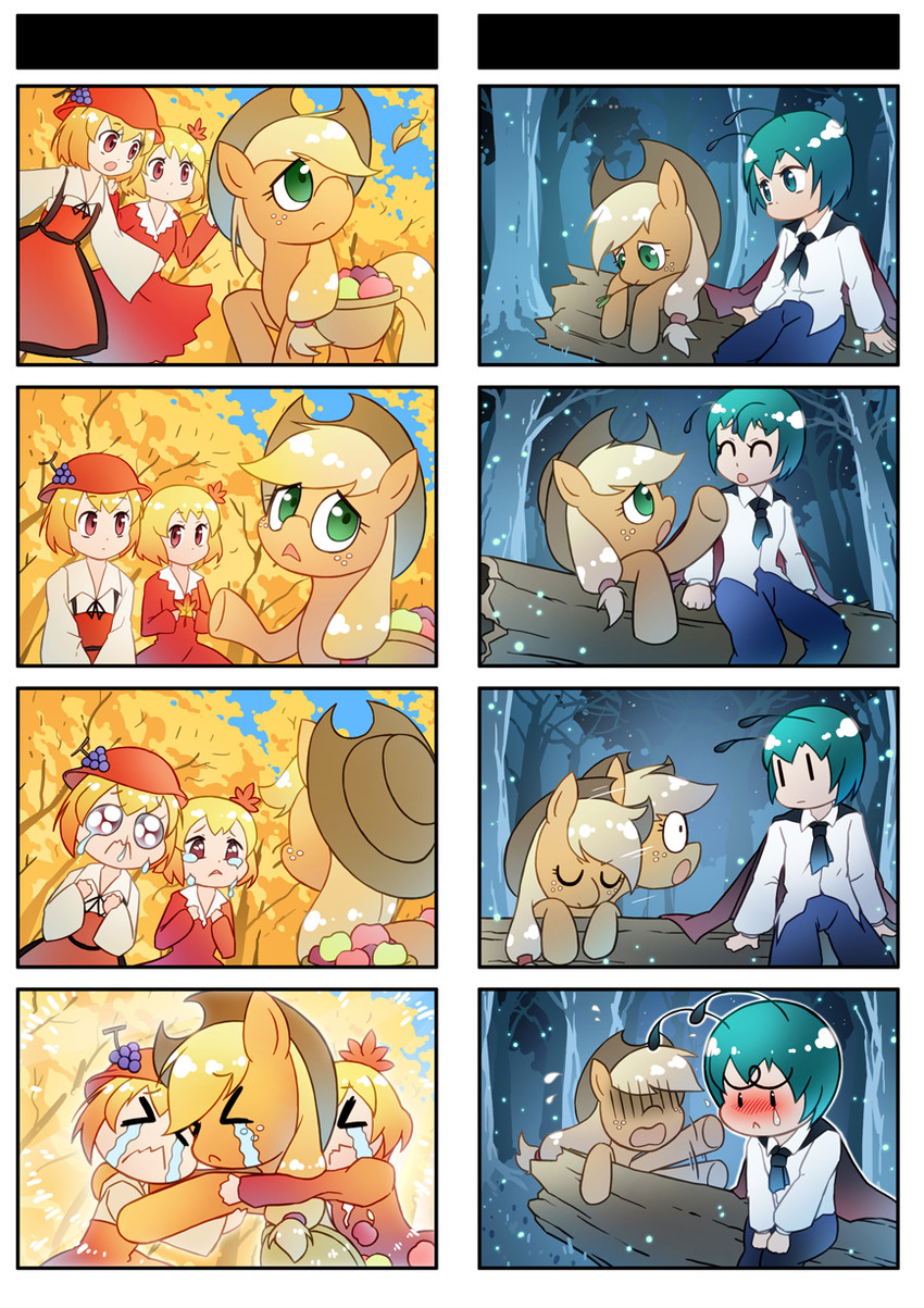 wriggle nightbug, aki minoriko, aki shizuha, and applejack (touhou and 2 more) drawn by xin_yu_hua_yin