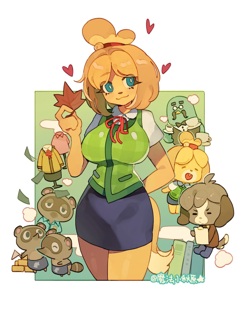 isabelle, tom nook, timmy, tommy, brewster, and 1 more (animal crossing) drawn by magic_qy