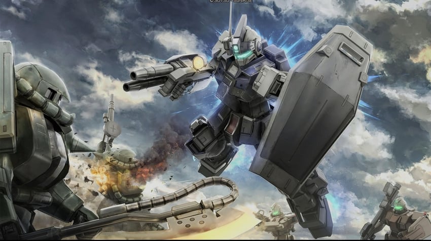 zaku ii, gm, ground gm, and gm dominance (gundam and 2 more) drawn by tenjin_hidetaka