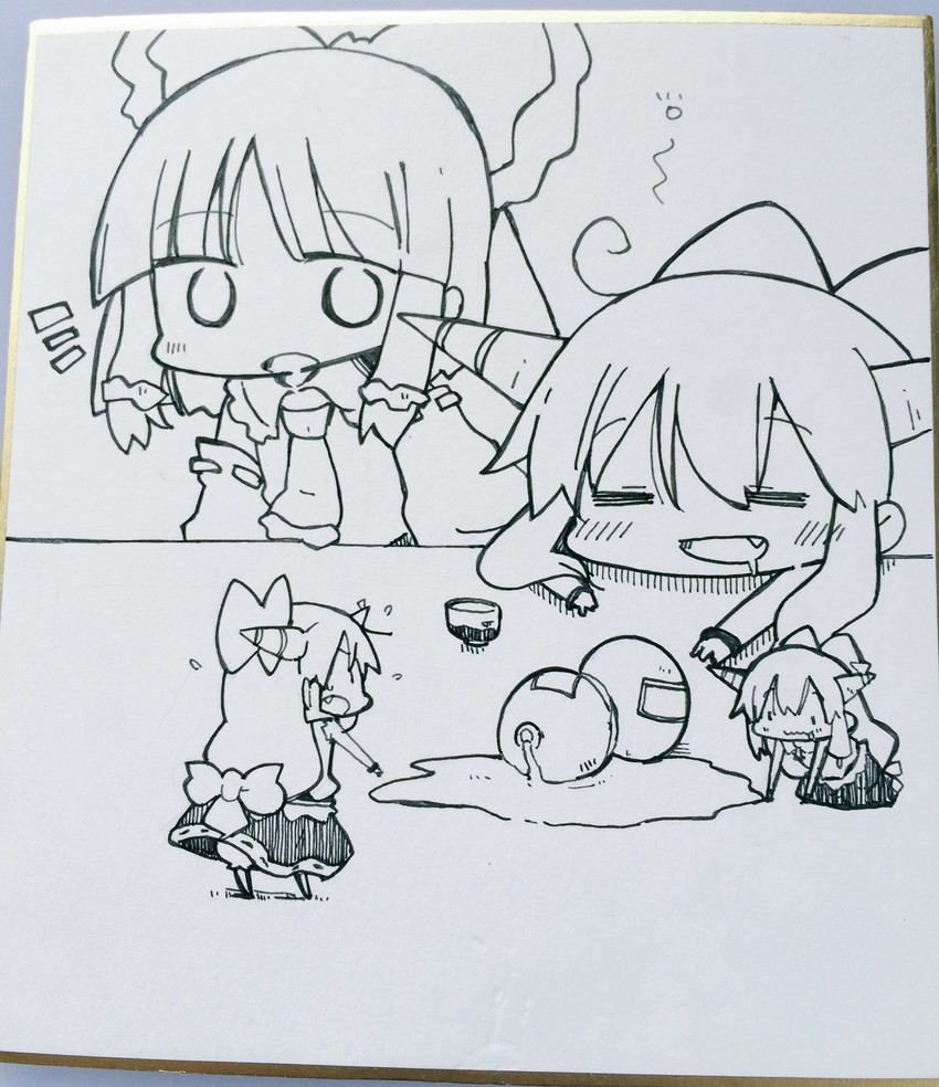 hakurei reimu and ibuki suika (touhou) drawn by kasuga_yuuki