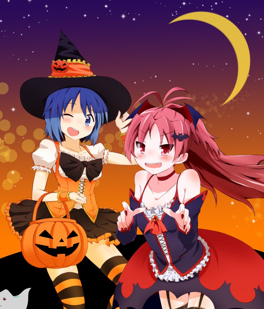 miki sayaka, sakura kyoko, and kyubey (mahou shoujo madoka magica) drawn by yokoshima_(euphoria)