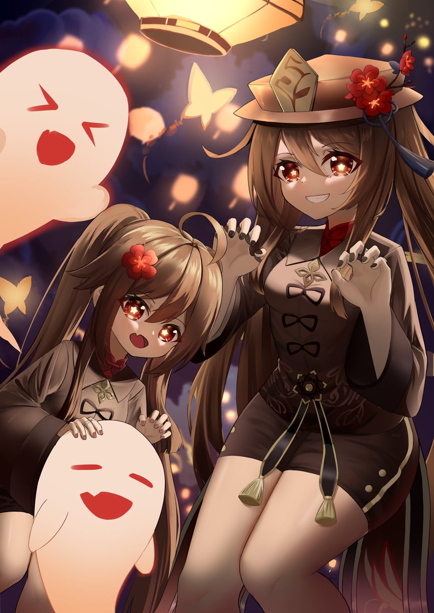 hu tao and boo tao (genshin impact) drawn by skym_(kumei)