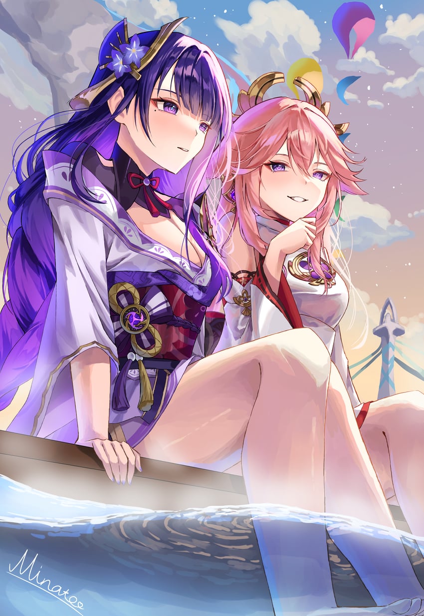 raiden shogun and yae miko (genshin impact) drawn by umigitsune_614