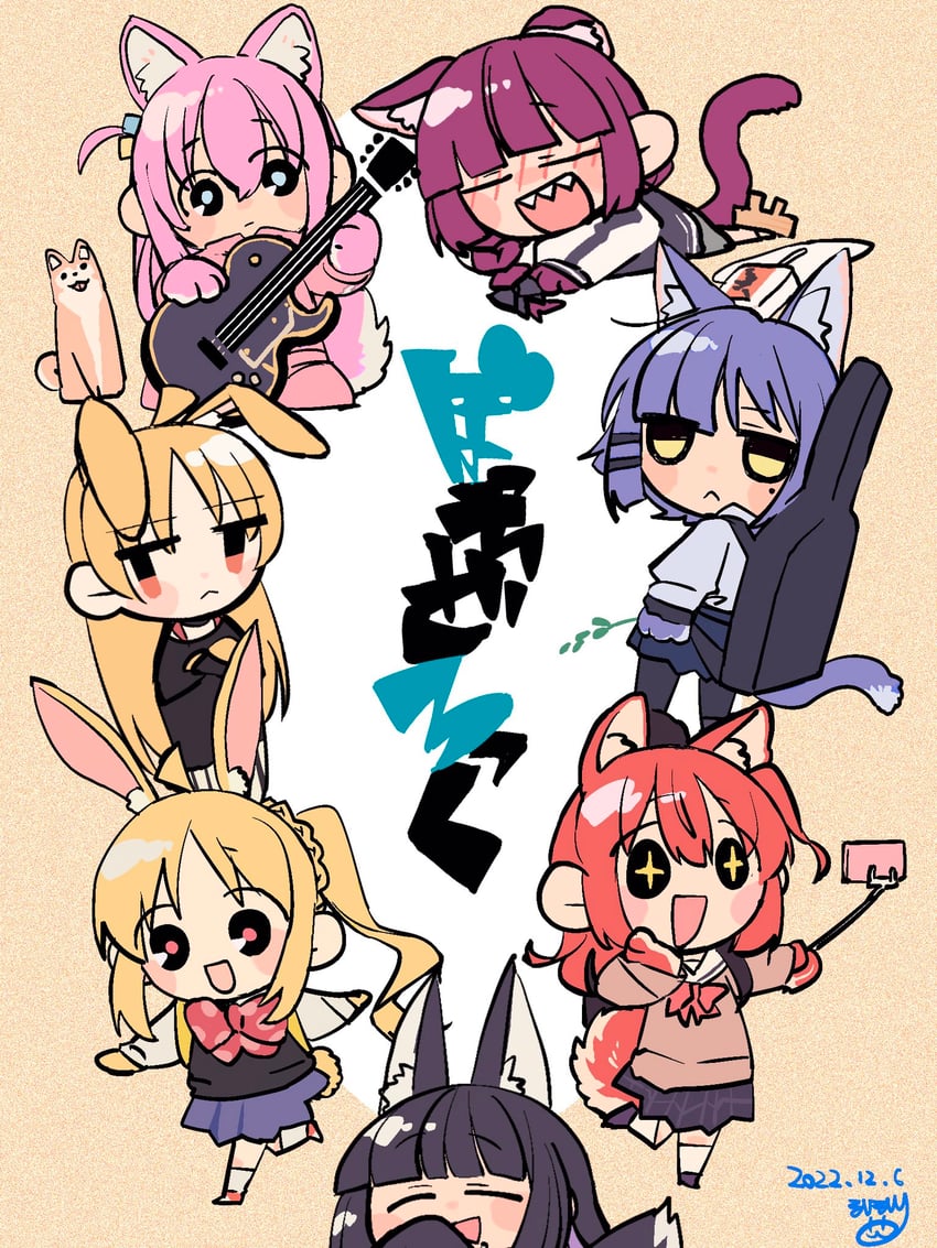 gotoh hitori, kita ikuyo, ijichi nijika, yamada ryo, hiroi kikuri, and 3 more (bocchi the rock!) drawn by mirumiru
