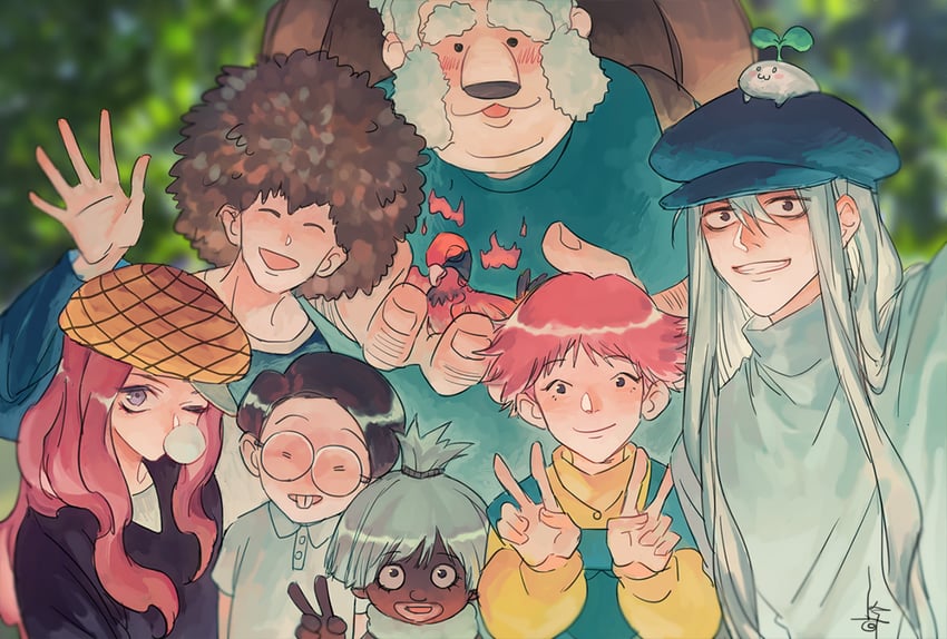 kite, stick dinner, spinner clow, banana kavaro, monta yuras, and 2 more (hunter x hunter) drawn by galllisto