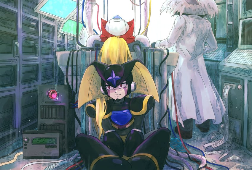 zero, bass, and dr. wily (mega man and 1 more) drawn by pakuta