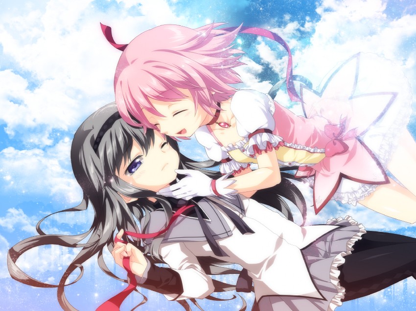 akemi homura and kaname madoka (mahou shoujo madoka magica) drawn by jyuru