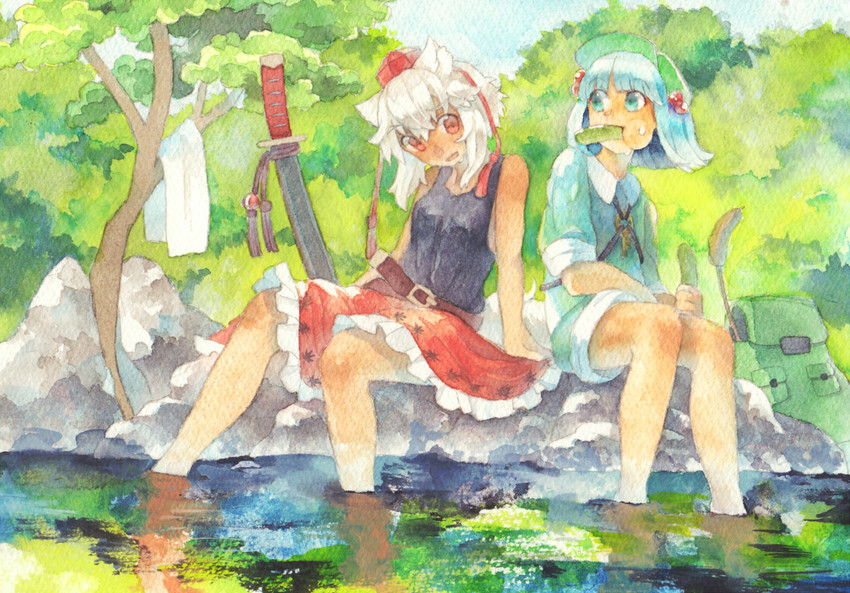 inubashiri momiji and kawashiro nitori (touhou) drawn by pororikin