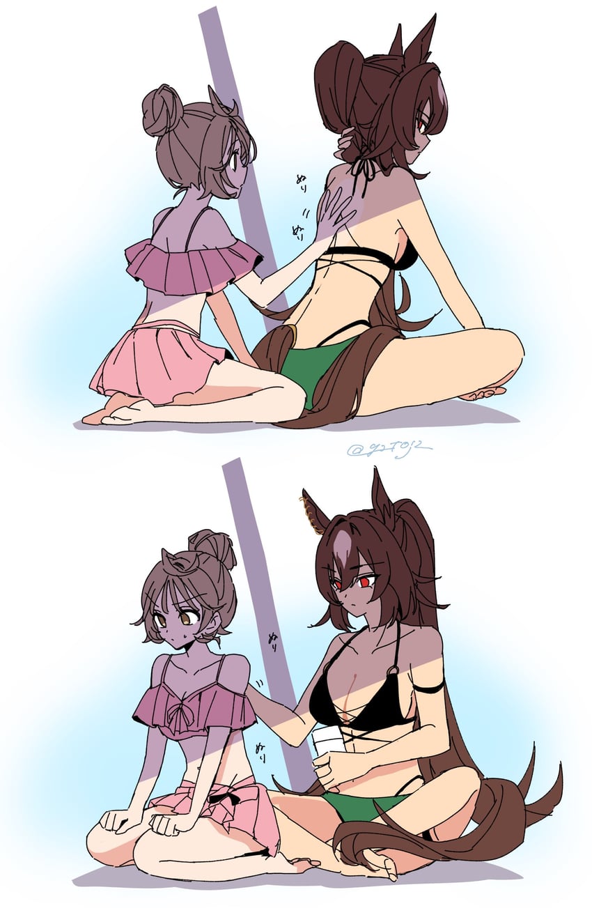 trainer, sirius symboli, female trainer, and shirohashi akari (umamusume) drawn by toji_(y2toj2)